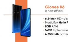 具有6.2英寸显示屏三重摄像头的Gionee K6发布：价格规格