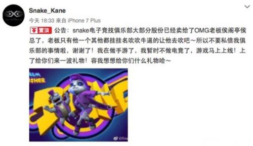 Snake老板透露战队已卖给OMG 电竞投资亏损严重