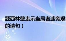 题西林壁表示当局者迷旁观者清的诗句（当局者迷旁观者清的诗句）